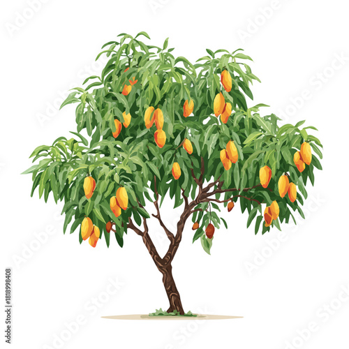 2D flat vector graphic of a Mango Tree in icon style, isolated on white background