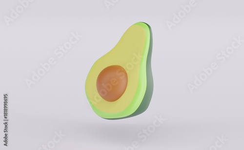 Avocado cut in half isolated on white background. 3d illustration.