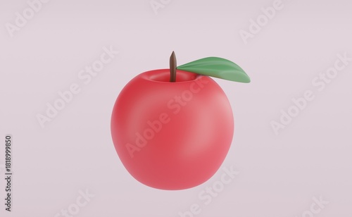 Red Apple 3d Illustration isolated on pink background.