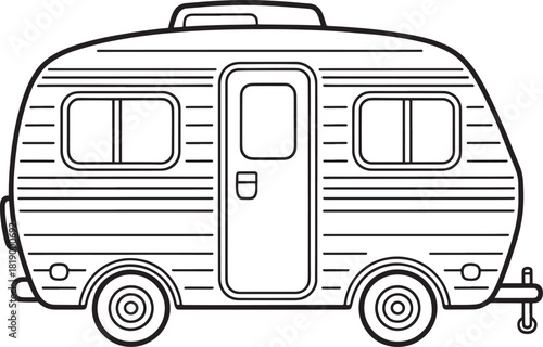 classic small travel trailer rv Simple black line drawing line art