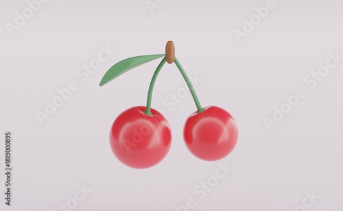 Two cherries 3d illustration on pink background