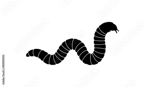 Silhouette of a segmented earthworm slithering in a wavy line against a white background, suitable for nature and biology themes