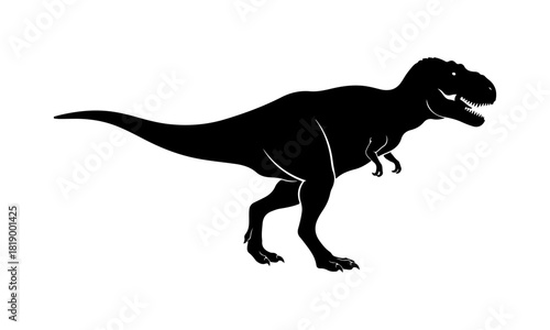 Silhouette of a Powerful Tyrannosaurus Rex in a Dynamic Pose, Isolated on White Background