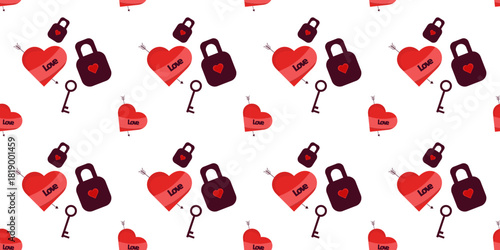 Seamless pattern with a lock and heart. Family, Love, and Fidelity Day. Can be used as a festive pattern for packaging and decor.