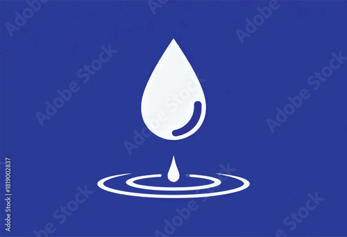A minimalist illustration of a water drop falling, creating ripples in a blue background with texture