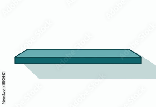 A turquoise, rectangular shape with a dark outline is slightly above a lighter-toned, angular shadow