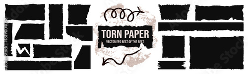 Set jagged paper tear shape with rough edge and tattered rectangle frame.