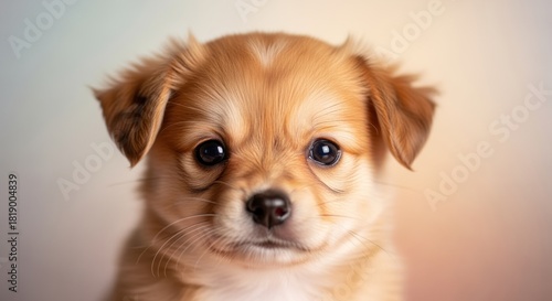 Adorable Fluffy Puppy with Big Dark Eyes Looking Directly at Camera