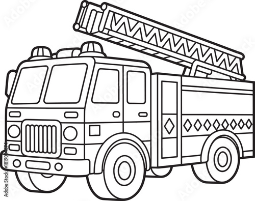 fire truck Simple black line art drawing