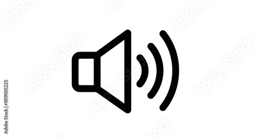Black outline speaker icon with sound waves indicating audio output or volume level.