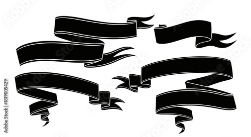 Black banner ribbons with curled ends and white outlines.