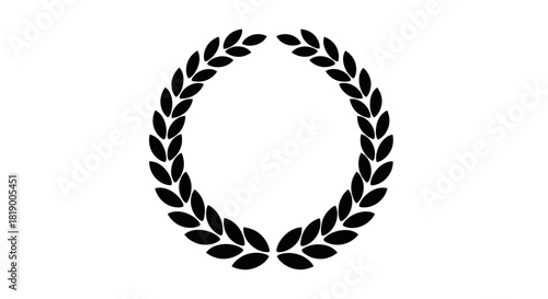 A black laurel wreath on a white background, symbolizing victory, honor, or achievement.