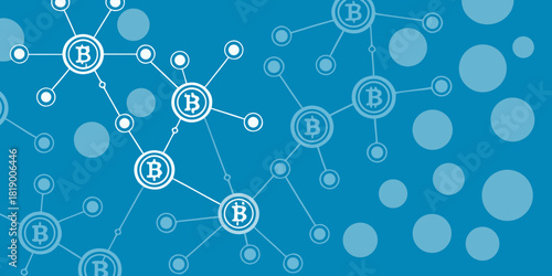Bitcoin network blockchain technology cryptocurrency concept on a blue background