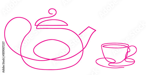 Teapot and cup line art
