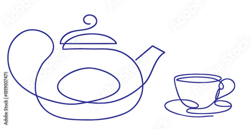 Teapot and cup line art