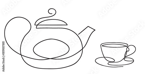 Teapot and cup line art