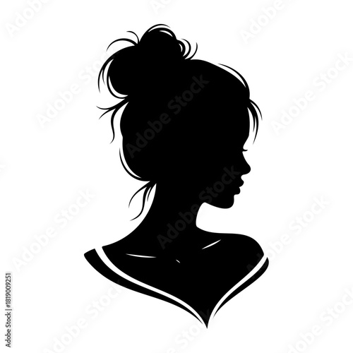 Silhouette of a woman with a messy bun looking to the right side view