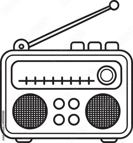 portable radio with antenna and speaker grilles line art style