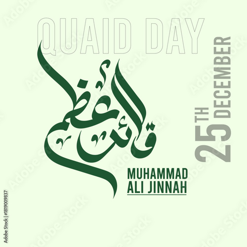 Quaid-e-Azam Day 25 December Jinnah Birthday Poster with Urdu Calligraphy, Mazar-e-Quaid Vector,