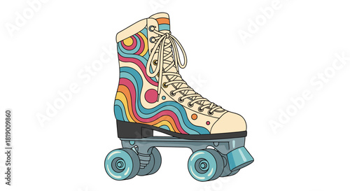Vintage-inspired roller skate with a vibrant, psychedelic wavy pattern, embodying a fun and retro aesthetic.