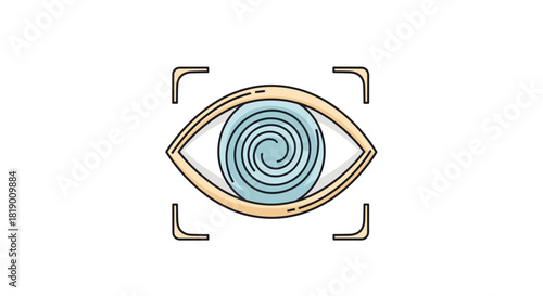 Biometric iris scan technology with spiral pattern in the eye for secure identity verification and digital security systems.
