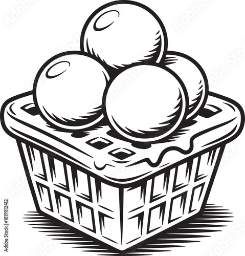 waffle cone topped with delicious scoops of ice cream Simple line art