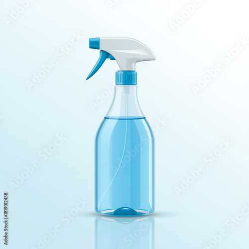 Clear plastic spray bottle filled with blue liquid