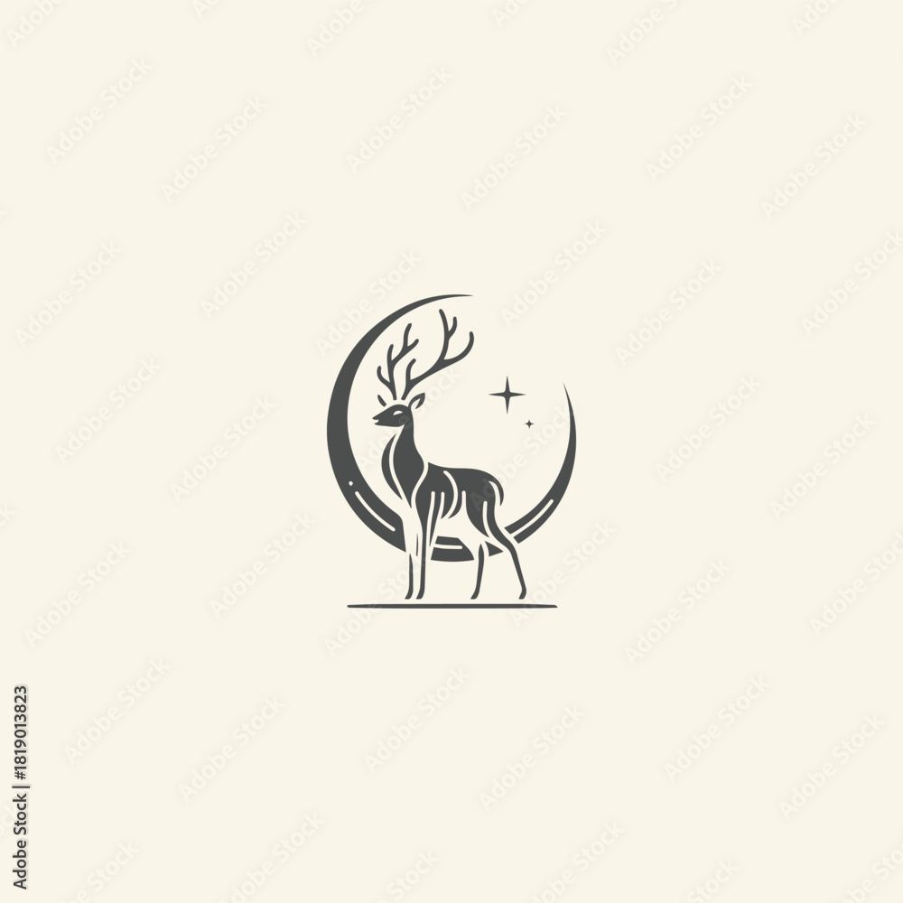 Fototapeta premium Deer moon logo design template