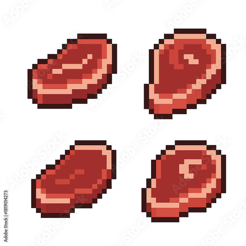 Pixel art steak vector icons set: meat and butcher symbols