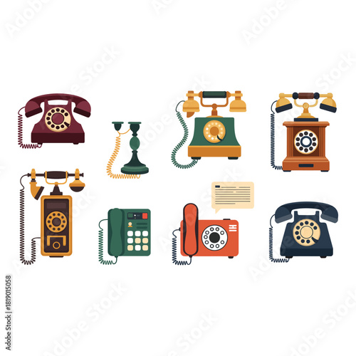 Collection of vintage and retro telephones in various styles