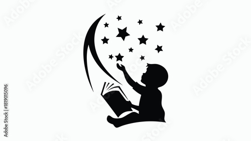 Silhouette of a child reaching upwards symbolizing aspiration growth and childhood wonder rendered in dynamic vector art with vibrant color options