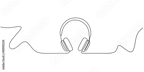Echoes in a Single Line, A continuous line drawing of headphones with elegant, abstract curves