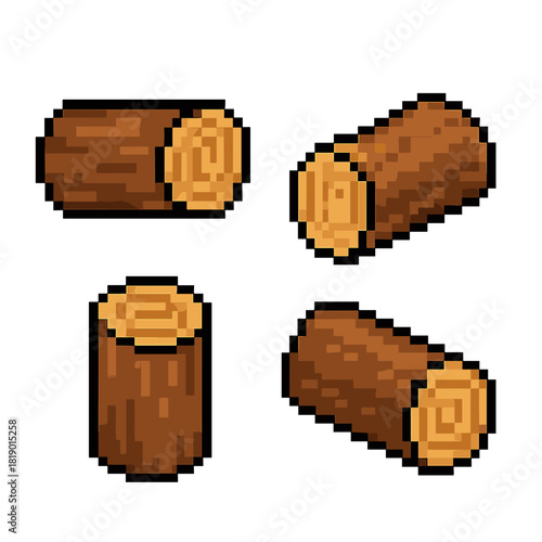 8 bit tree log vector icons set: simple pixel style for retro art and design