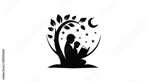 A heartwarming silhouette of a parent and child embracing symbolizing love connection and family bonds in a dynamic composition