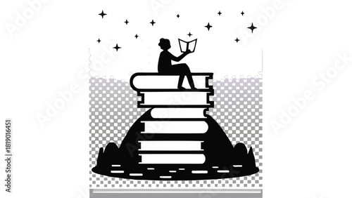 Dynamic composition featuring a solitary person s silhouette perched thoughtfully against a vibrant abstract background with a blend of colors and clean lines