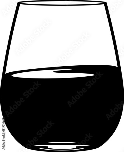 Elegant stemless wine glass silhouette partially filled with liquid evoking a relaxed evening party atmosphere for celebrations and social gatherings