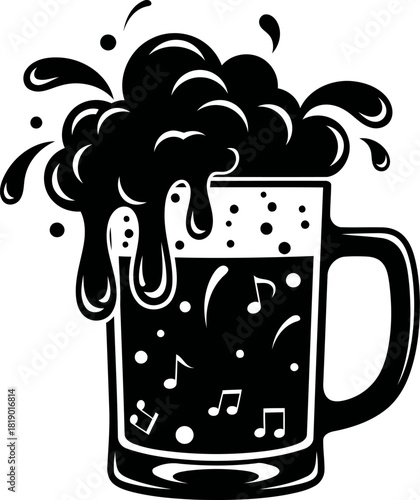 Cheerfully overflowing beer mug silhouette design perfect for lively bar parties and celebratory beverage graphics