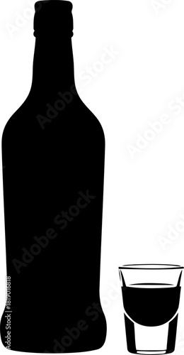 Bold silhouette of a rum bottle and shot glass evoking a vibrant night party atmosphere with energetic colors and dynamic design elements