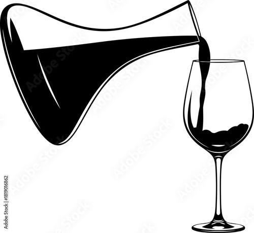 Elegant silhouette of a wine decanter gracefully pouring liquid into a sophisticated glass evoking a celebratory fine dining atmosphere and luxurious occasion