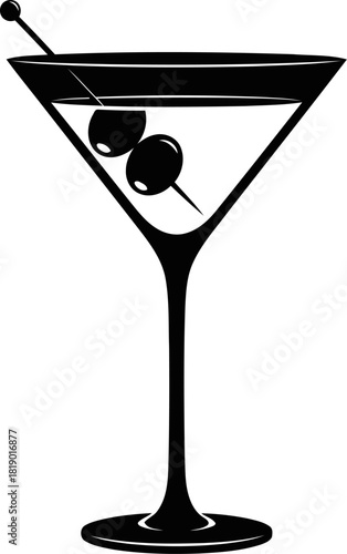Elegant martini glass silhouette with olive garnish for upscale cocktail night illustrations and luxury bar ambiance