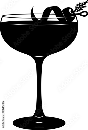 Elegant silhouette of a classic coupe cocktail glass adorned with a fresh garnish perfect for luxury events celebrations and sophisticated bar themes