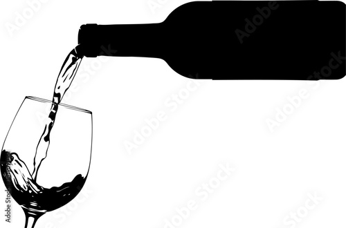 Elegant wine bottle silhouette gracefully pouring red wine into a crystal glass capturing a sophisticated and celebratory party atmosphere