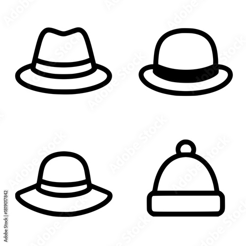 4 Icons of hat illustration, black, transparent background
