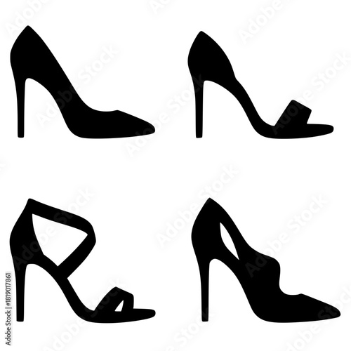 4 Icon illustration of high heels, black, transparent background