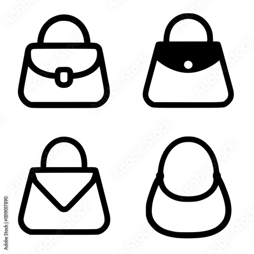 4 Icon illustration of women's bag, black, transparent background