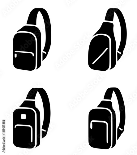4 Icon illustration of men's sling bag, black, transparent background