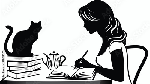 Artistic silhouette of a woman creatively sketching rendered as a dynamic and colorful vector design perfect for creative projects and artistic inspiration