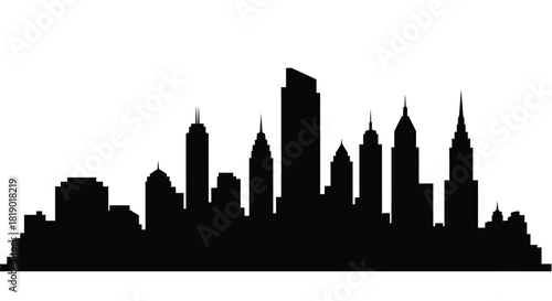 Black silhouette of a modern city skyline isolated on