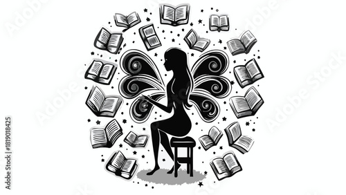 Dynamic composition featuring the silhouette of a young woman rendered in a vibrant cmyk color model with diverse color options and classic typography