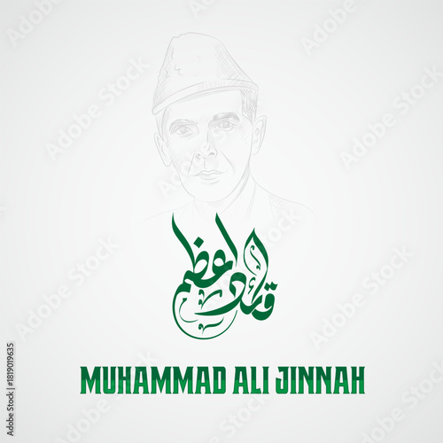 Quaid-e-Azam Day 25 December Jinnah Birthday Poster with Urdu Calligraphy, Mazar-e-Quaid Vector,
